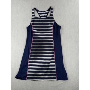 Beach House Women Blue Striped Racerback Swim Dress Large Nautical Coverup‎